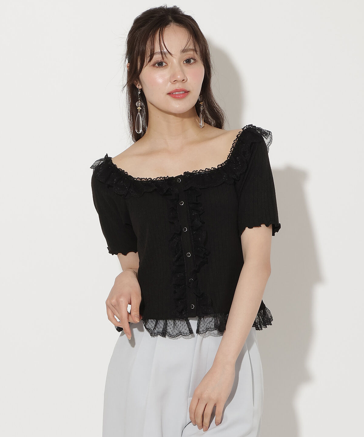 WILLSELECTION「レースフリルカットトップス」|Tシャツ・カットソー|ブラック
