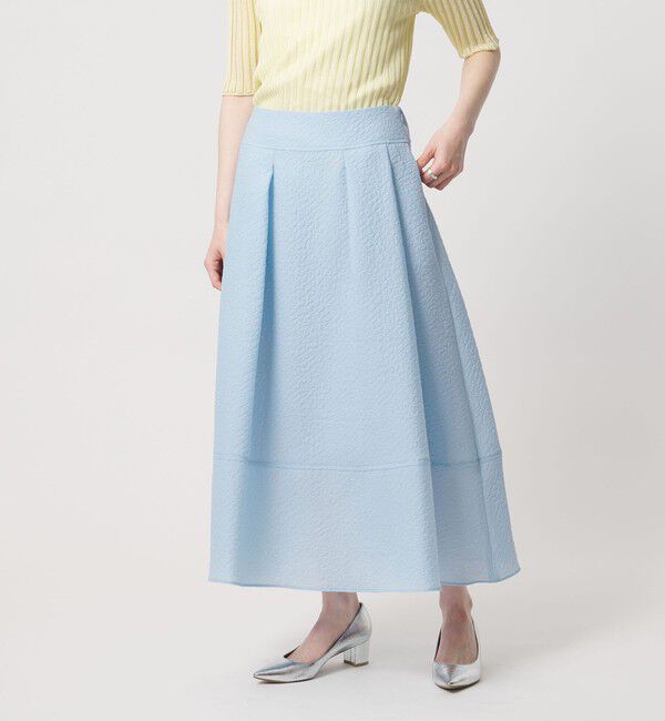 UNITED ARROWS「オーガンジー ジャガード フレアスカート ‐ウォッシャブル‐」|フレア|LT.BLUE
