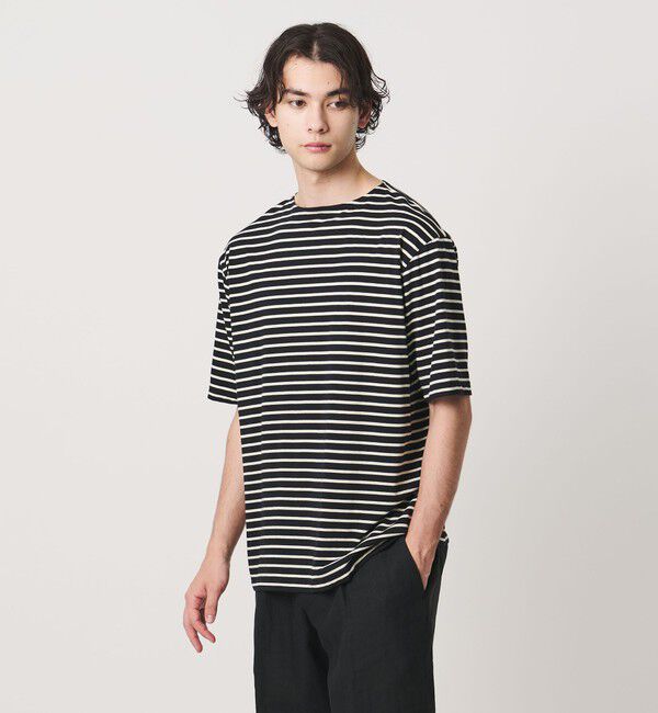 UNITED ARROWS「【別注】＜Armor-Lux＞ セミボートネック ボーダー Tシャツ」|Tシャツ・カットソー|BLACK
