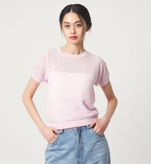 EMMEL REFINES「＜EMMEL REFINES＞EM HW スカシアミ ショートスリーブ ニット」|ニット・セーター|LT.PINK