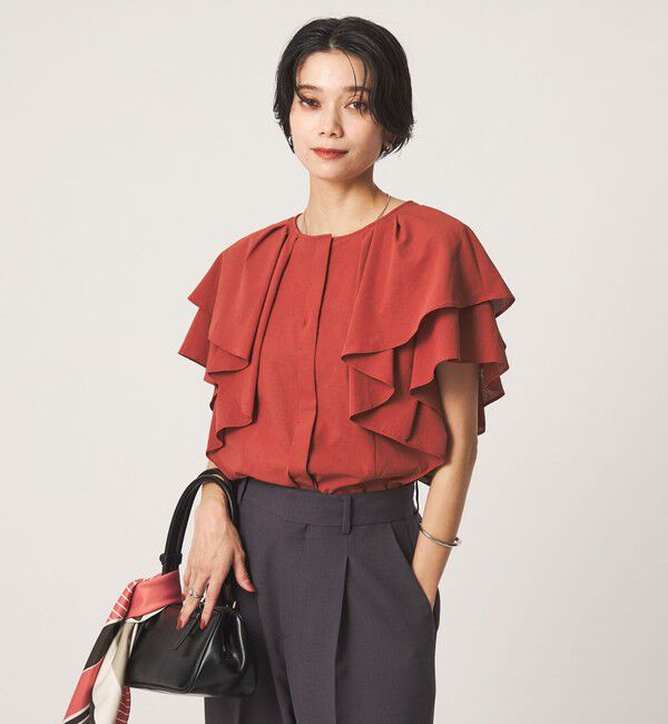 UNITED ARROWS green label relaxing「Breeze Cool  ラッフル ブラウス マシンウォッシャブル 吸水速乾 通気性 UVカット」|シャツ・ブラウス|RED