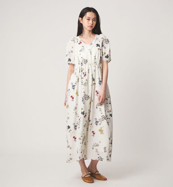 EMMEL REFINES「＜EMMEL REFINES＞EM フラワープリント ギャザーパフスリーブ ワンピース」|ワンピース|OFF WHITE