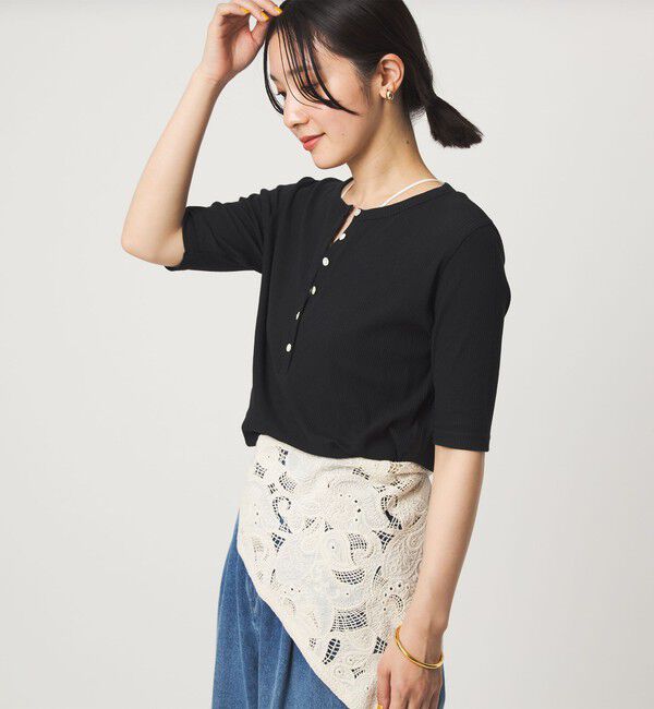 UNITED ARROWS green label relaxing「【WEB限定】＜at ease＞シアーテレコ ヘンリーネック ショートスリーブ カットソー」|Tシャツ・カットソー|