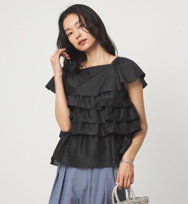 UNITED ARROWS green label relaxing「シアー ランダムフリル ブラウス」|シャツ・ブラウス|BLACK