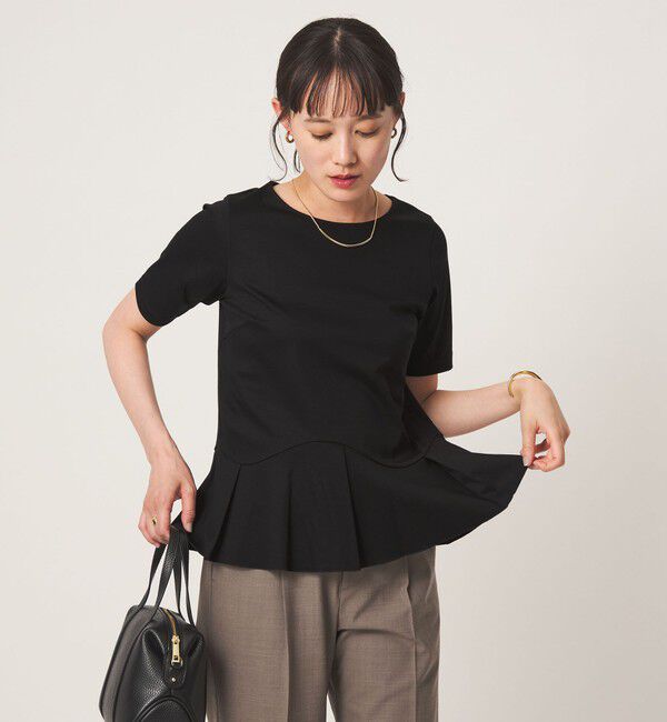UNITED ARROWS green label relaxing「スムース イレヘム ペプラム カットソー 接触冷感」|Tシャツ・カットソー|BLACK