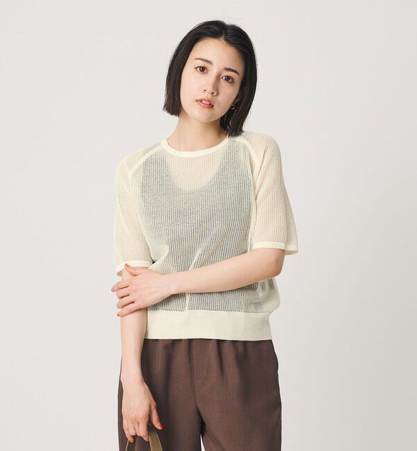 BEAUTY&YOUTH UNITED ARROWS「メッシュ ラグランスリーブ ニットプルオーバー ウォッシャブル」|ニット・セーター|OFF WHITE