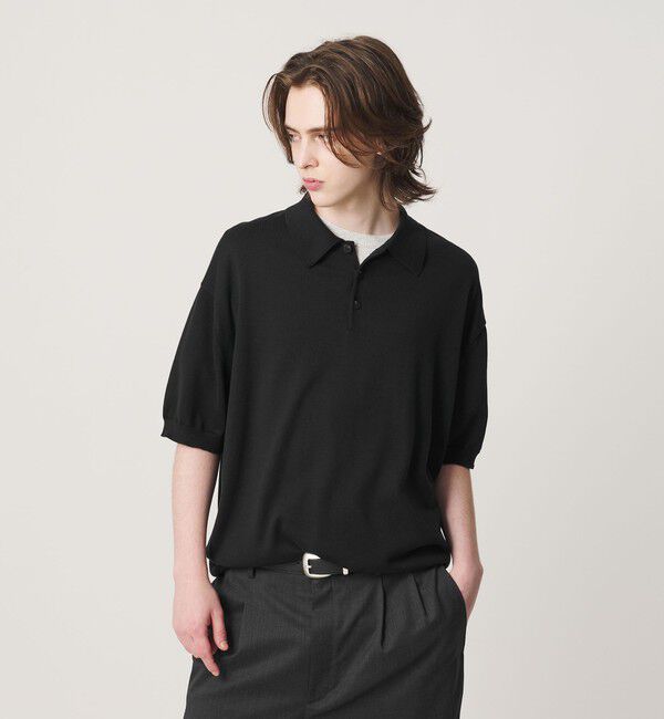 BEAUTY&YOUTH UNITED ARROWS「HI-LINE グロッシー ギザ 3B ニット ポロシャツ ウォッシャブル」|ニット・セーター|