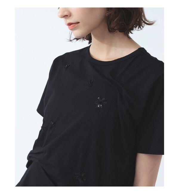 Ray BEAMS 「アシンメトリー タック ビジュー Tシャツ」|Tシャツ・カットソー|BLACK