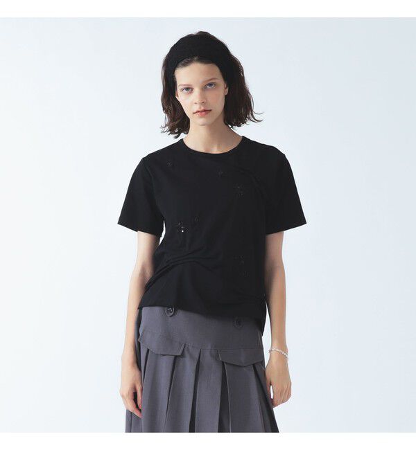 Ray BEAMS 「アシンメトリー タック ビジュー Tシャツ」|Tシャツ・カットソー|