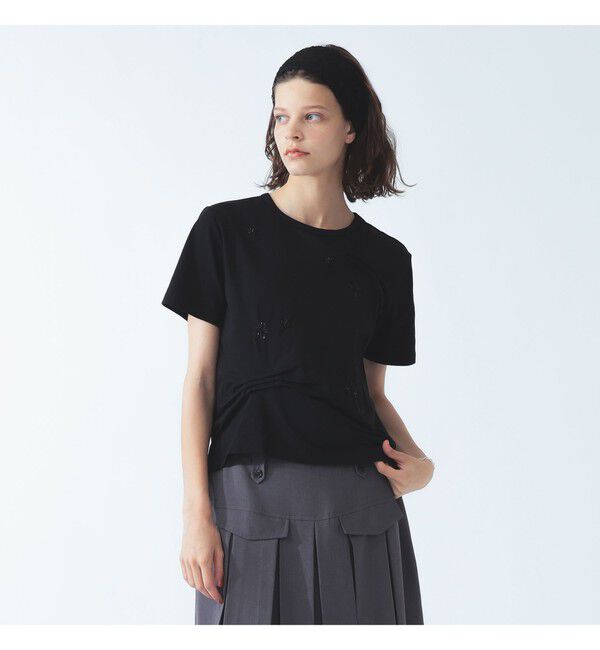 Ray BEAMS 「アシンメトリー タック ビジュー Tシャツ」|Tシャツ・カットソー|