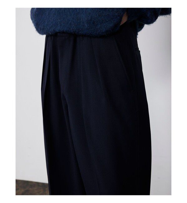 BEAMS「ワイドストレート 2プリーツ  スラックス」|チノ|NAVY