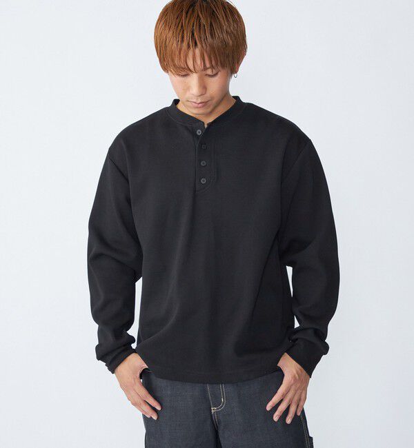 SHIPS「City Ambient Products: ダブルフェイス カノコ ヘンリーネック カットソー」|Tシャツ・カットソー|ブラック