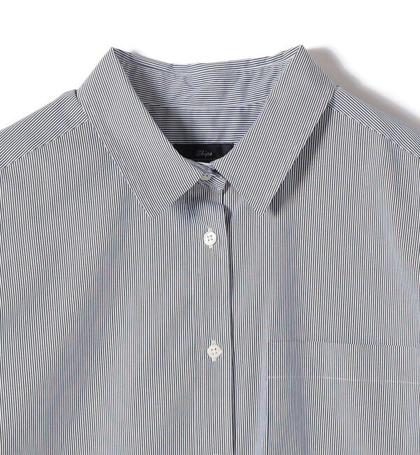 SHIPS for women「SHIPS Primary Navy Label:綿 ナイロン ストライプ ロング シャツ」|シャツ・ブラウス|