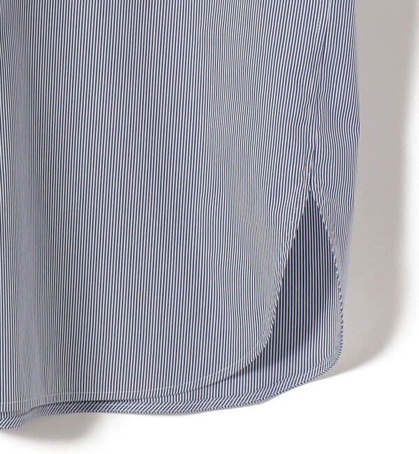 SHIPS for women「SHIPS Primary Navy Label:綿 ナイロン ストライプ ロング シャツ」|シャツ・ブラウス|