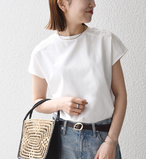 SHIPS any「《一部追加予約》SHIPS any:〈洗濯機可能〉ジャージー フレンチスリーブ レース TEE」|Tシャツ・カットソー|