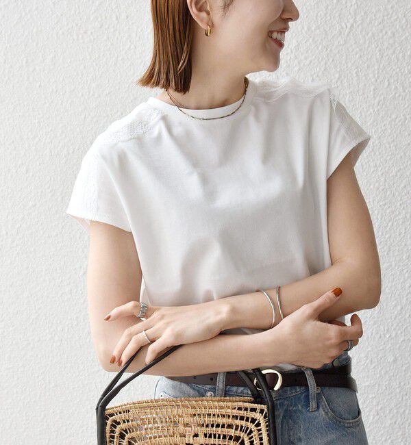 SHIPS any「《一部追加予約》SHIPS any:〈洗濯機可能〉ジャージー フレンチスリーブ レース TEE」|Tシャツ・カットソー|