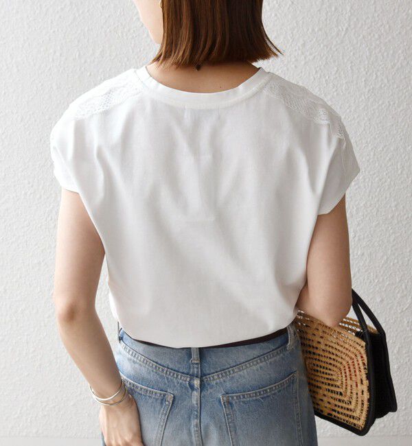 SHIPS any「《一部追加予約》SHIPS any:〈洗濯機可能〉ジャージー フレンチスリーブ レース TEE」|Tシャツ・カットソー|