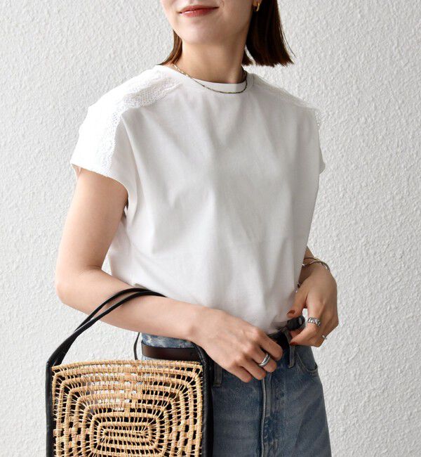 SHIPS any「《一部追加予約》SHIPS any:〈洗濯機可能〉ジャージー フレンチスリーブ レース TEE」|Tシャツ・カットソー|