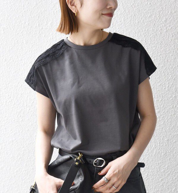 SHIPS any「《一部追加予約》SHIPS any:〈洗濯機可能〉ジャージー フレンチスリーブ レース TEE」|Tシャツ・カットソー|