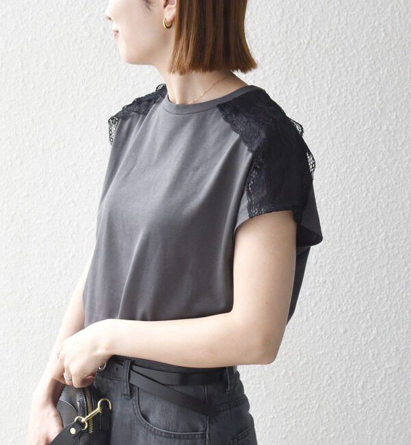 SHIPS any「《一部追加予約》SHIPS any:〈洗濯機可能〉ジャージー フレンチスリーブ レース TEE」|Tシャツ・カットソー|