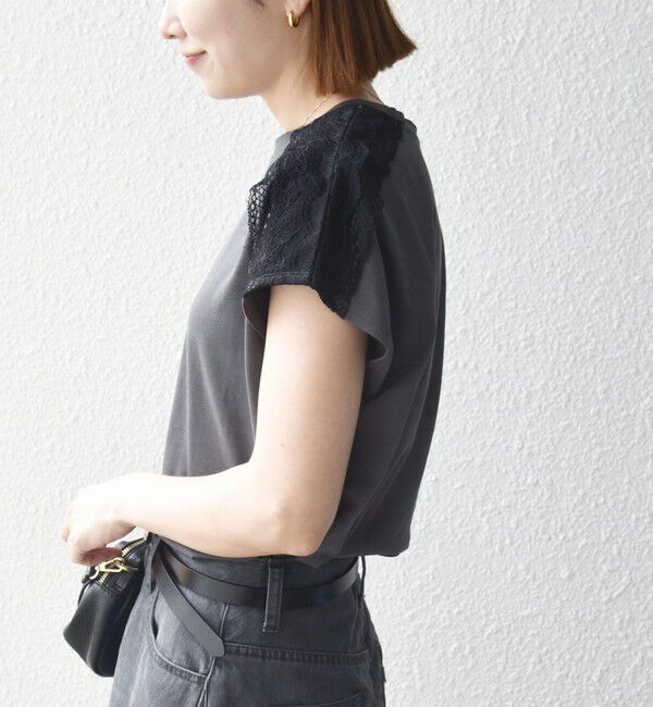 SHIPS any「《一部追加予約》SHIPS any:〈洗濯機可能〉ジャージー フレンチスリーブ レース TEE」|Tシャツ・カットソー|