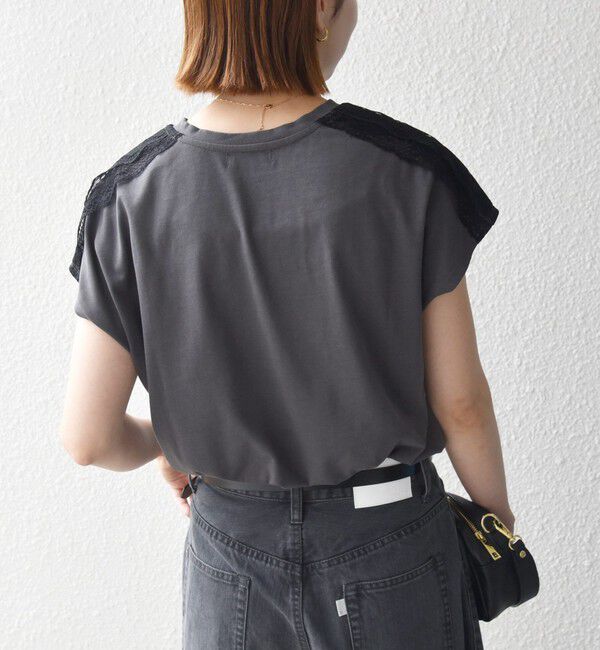 SHIPS any「《一部追加予約》SHIPS any:〈洗濯機可能〉ジャージー フレンチスリーブ レース TEE」|Tシャツ・カットソー|
