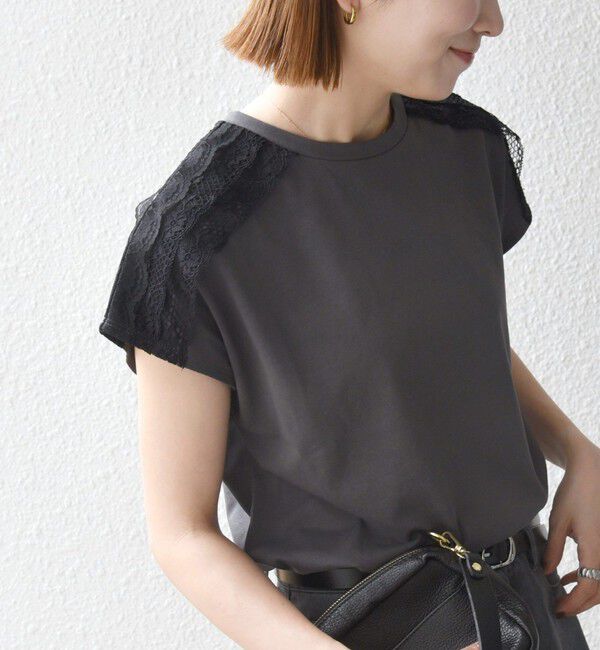 SHIPS any「《一部追加予約》SHIPS any:〈洗濯機可能〉ジャージー フレンチスリーブ レース TEE」|Tシャツ・カットソー|