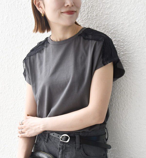 SHIPS any「《一部追加予約》SHIPS any:〈洗濯機可能〉ジャージー フレンチスリーブ レース TEE」|Tシャツ・カットソー|
