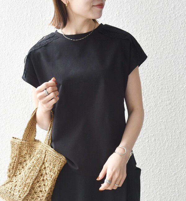 SHIPS any「《一部追加予約》SHIPS any:〈洗濯機可能〉ジャージー フレンチスリーブ レース TEE」|Tシャツ・カットソー|