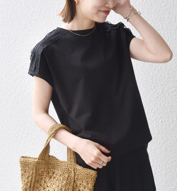 SHIPS any「《一部追加予約》SHIPS any:〈洗濯機可能〉ジャージー フレンチスリーブ レース TEE」|Tシャツ・カットソー|