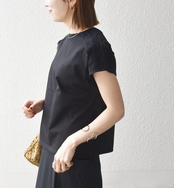 SHIPS any「《一部追加予約》SHIPS any:〈洗濯機可能〉ジャージー フレンチスリーブ レース TEE」|Tシャツ・カットソー|