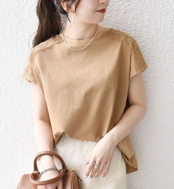 SHIPS any「《一部追加予約》SHIPS any:〈洗濯機可能〉ジャージー フレンチスリーブ レース TEE」|Tシャツ・カットソー|