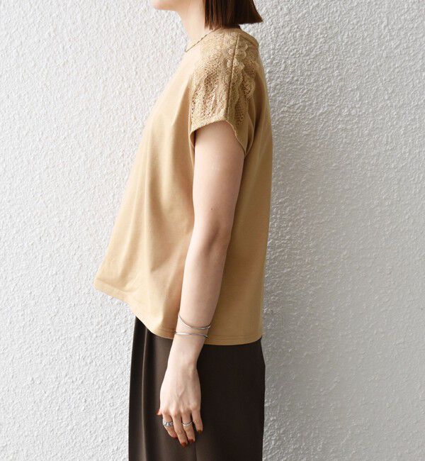 SHIPS any「《一部追加予約》SHIPS any:〈洗濯機可能〉ジャージー フレンチスリーブ レース TEE」|Tシャツ・カットソー|