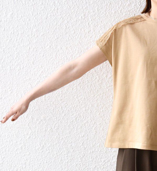 SHIPS any「《一部追加予約》SHIPS any:〈洗濯機可能〉ジャージー フレンチスリーブ レース TEE」|Tシャツ・カットソー|