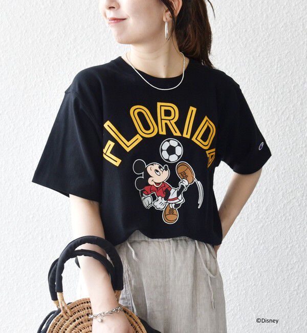 SHIPS any「Champion:〈洗濯機可能〉ディズニー / グラフィック ロゴ ショート スリーブ TEE」|Tシャツ・カットソー|ブラック