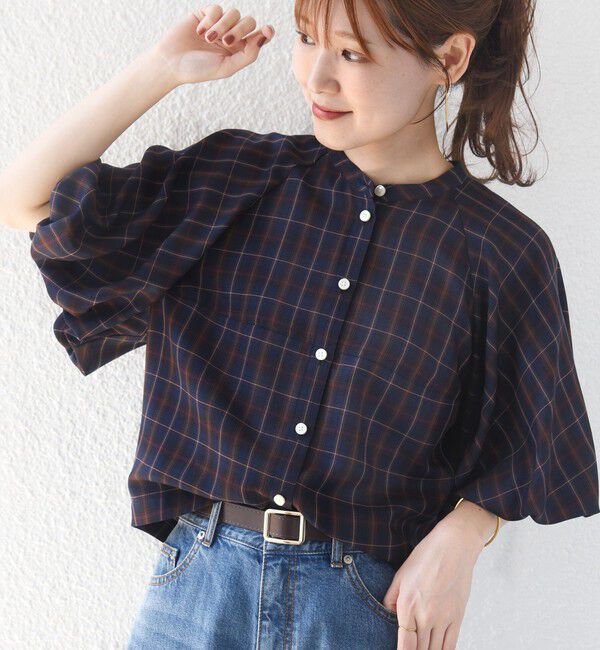 SHIPS for women「〈手洗い可能〉キュプラ混 タータン チェック ブラウス」|シャツ・ブラウス|ネイビー