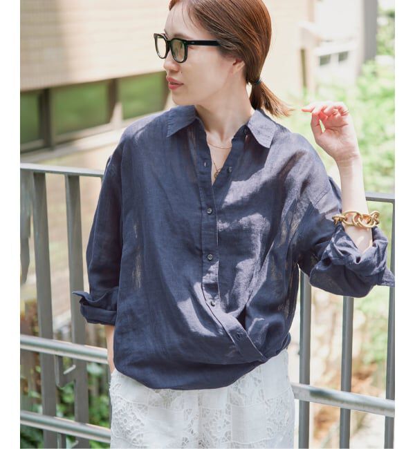 SLOBE IENA「リネンコットンカシュクールシャツ」|シャツ・ブラウス|ネイビー