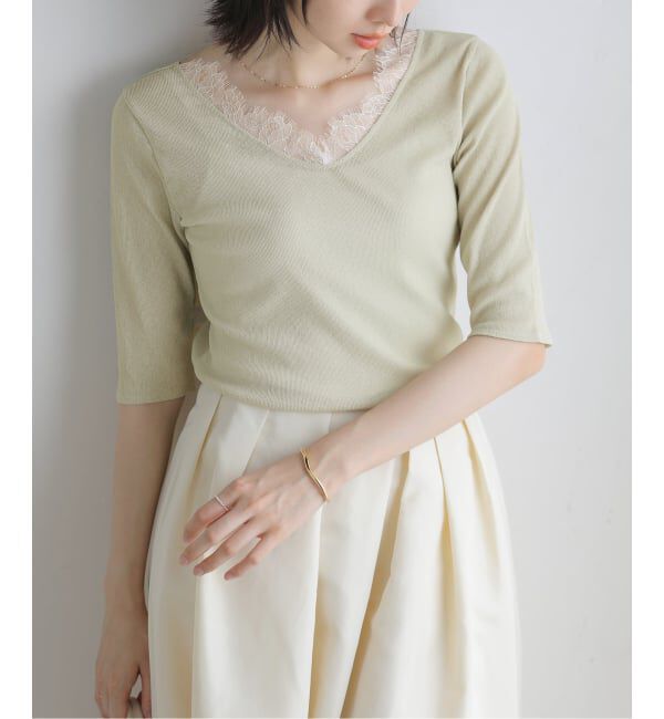  「【洗える】レース2WAYプルオーバー」|Tシャツ・カットソー|グリーン B