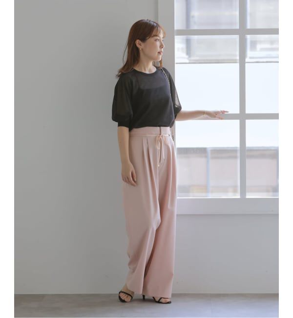  「《追加》【洗える】リボンワイドパンツ」|スラックス|
