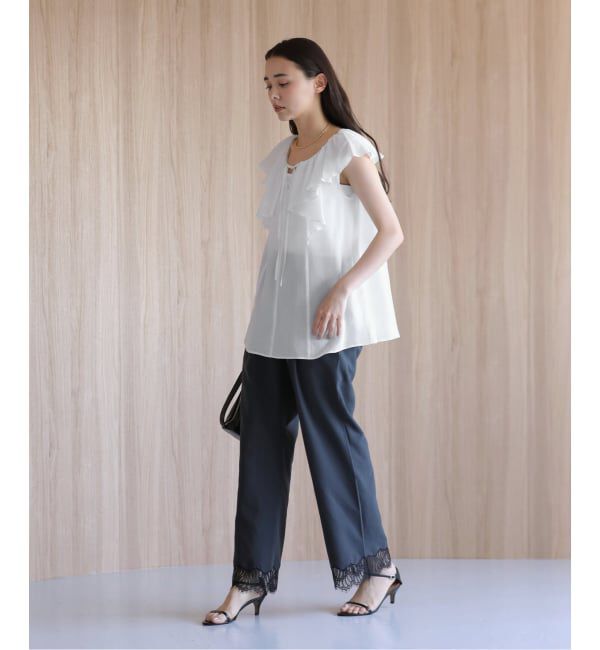  「【洗える】CHIGNON/シニヨン レースサテンイージーパンツ」|スラックス|