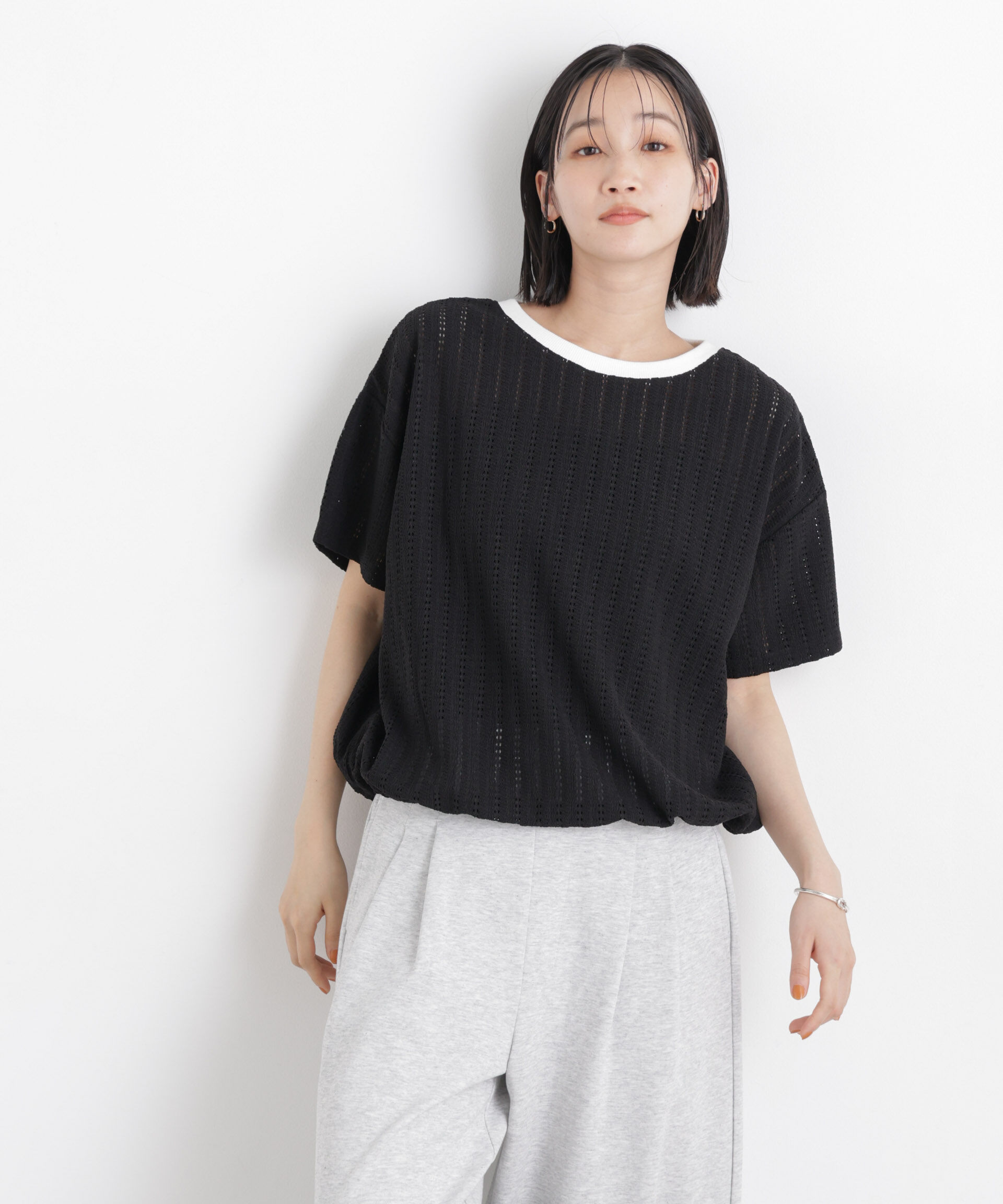NANO universe「カットジャガードドロストヘムトップス」|Tシャツ・カットソー|