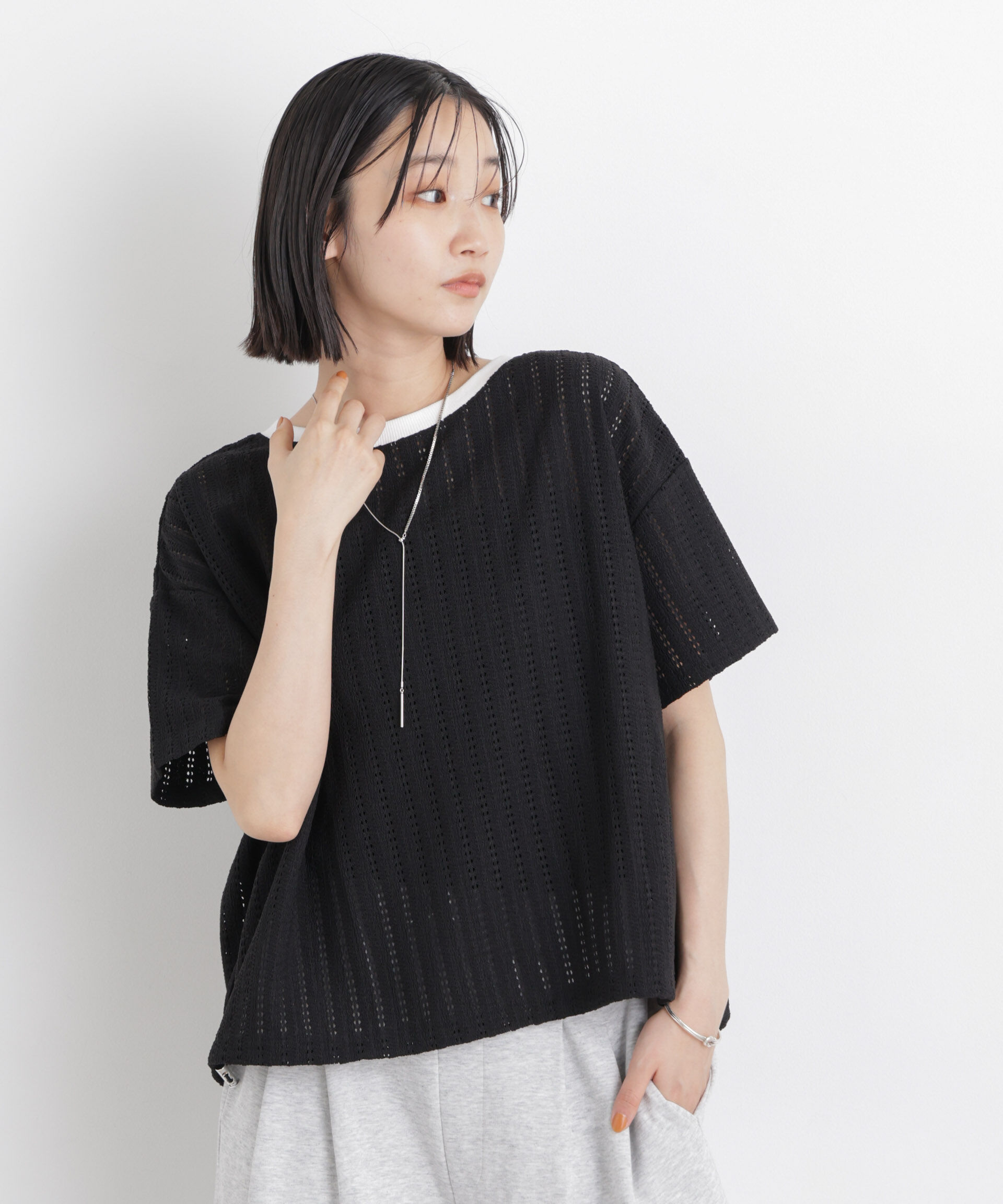 NANO universe「カットジャガードドロストヘムトップス」|Tシャツ・カットソー|