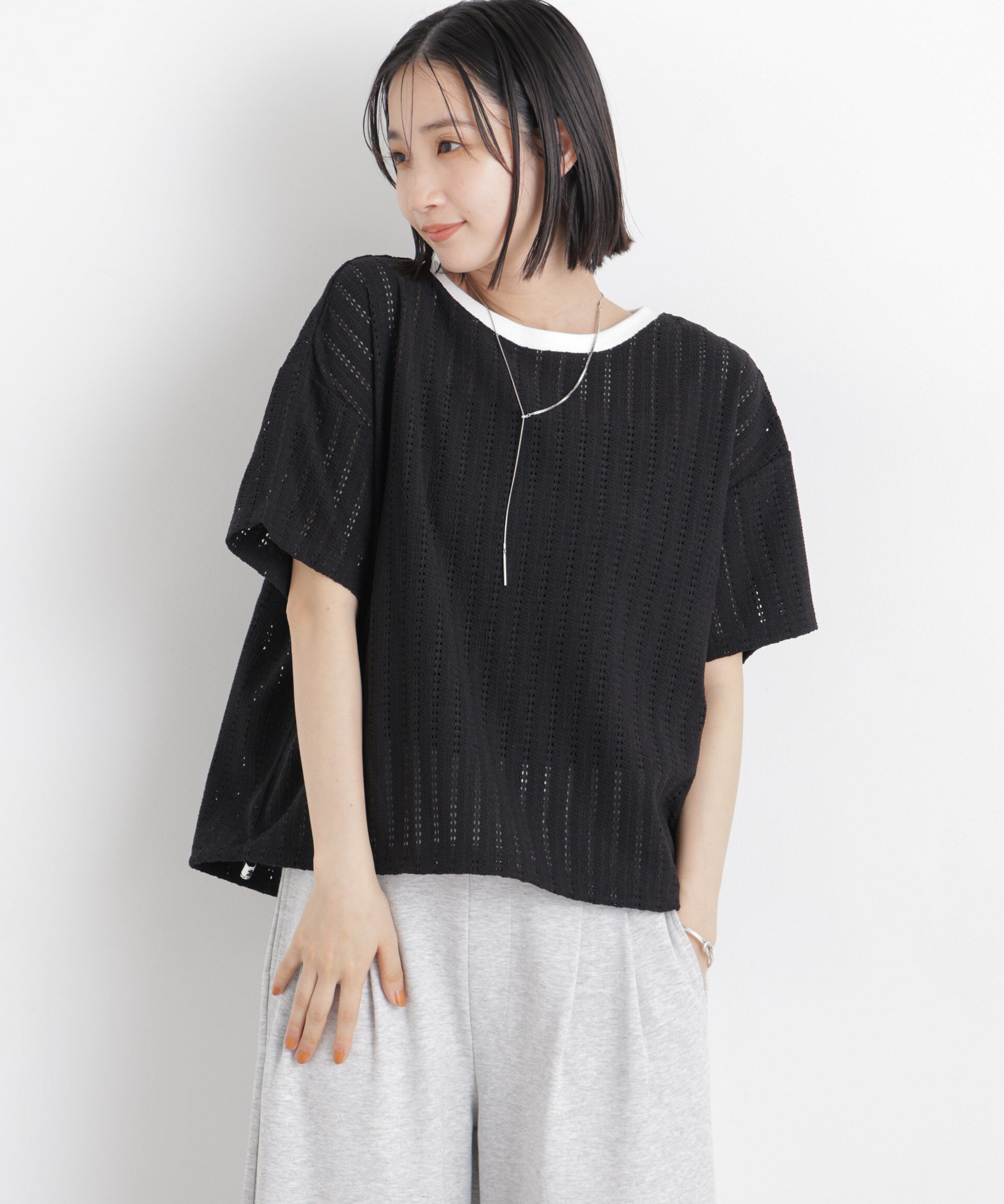 NANO universe「カットジャガードドロストヘムトップス」|Tシャツ・カットソー|