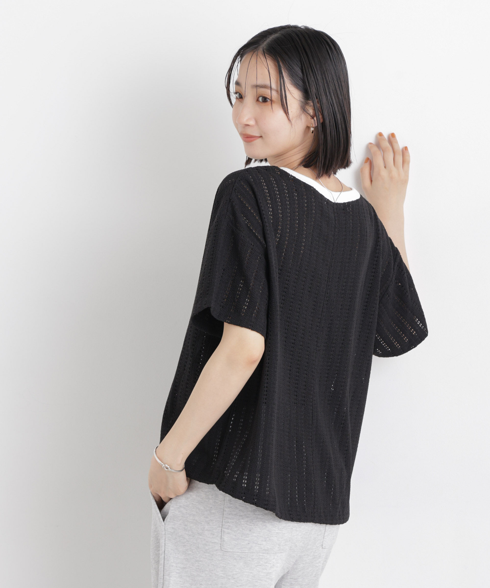 NANO universe「カットジャガードドロストヘムトップス」|Tシャツ・カットソー|