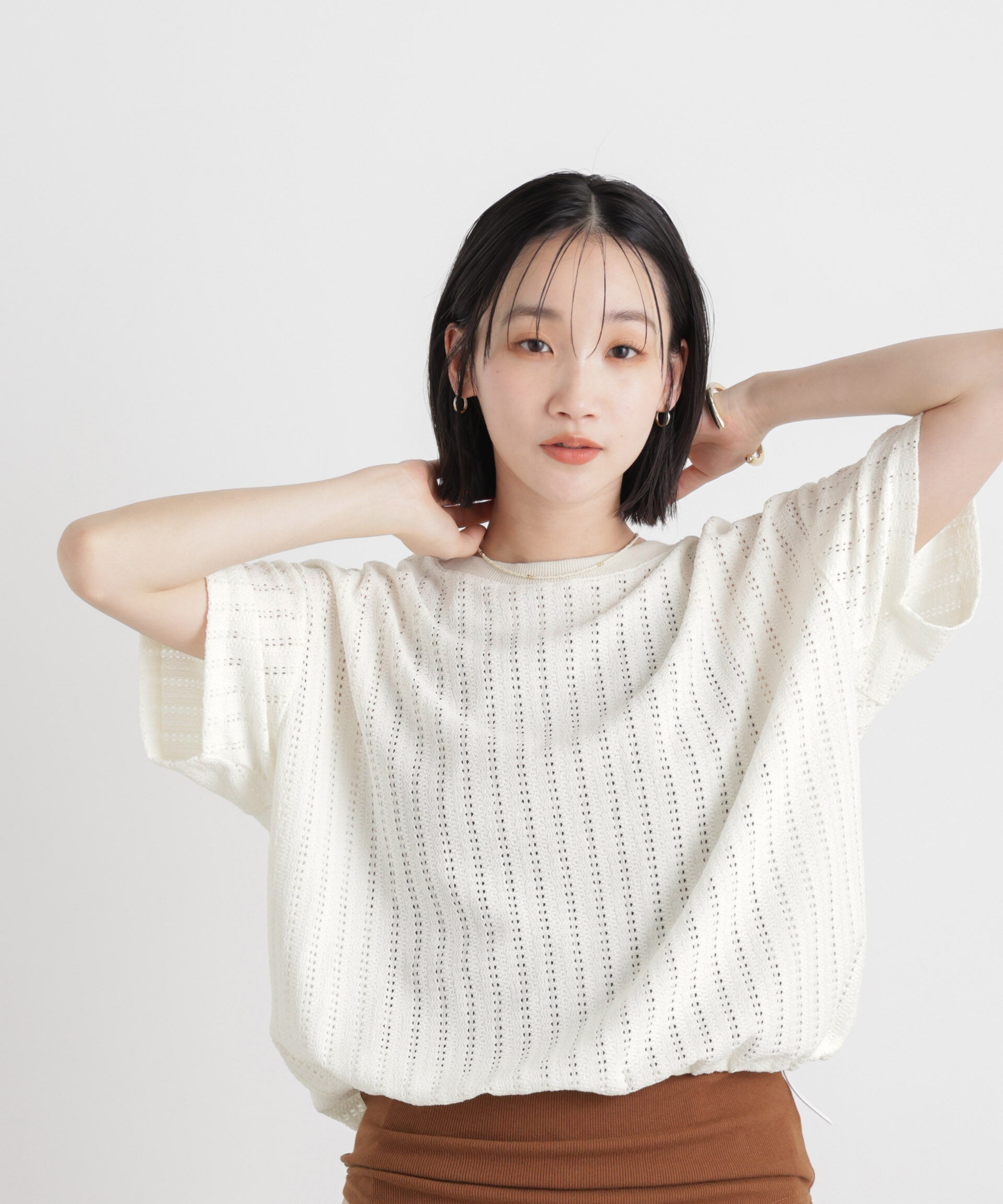 NANO universe「カットジャガードドロストヘムトップス」|Tシャツ・カットソー|