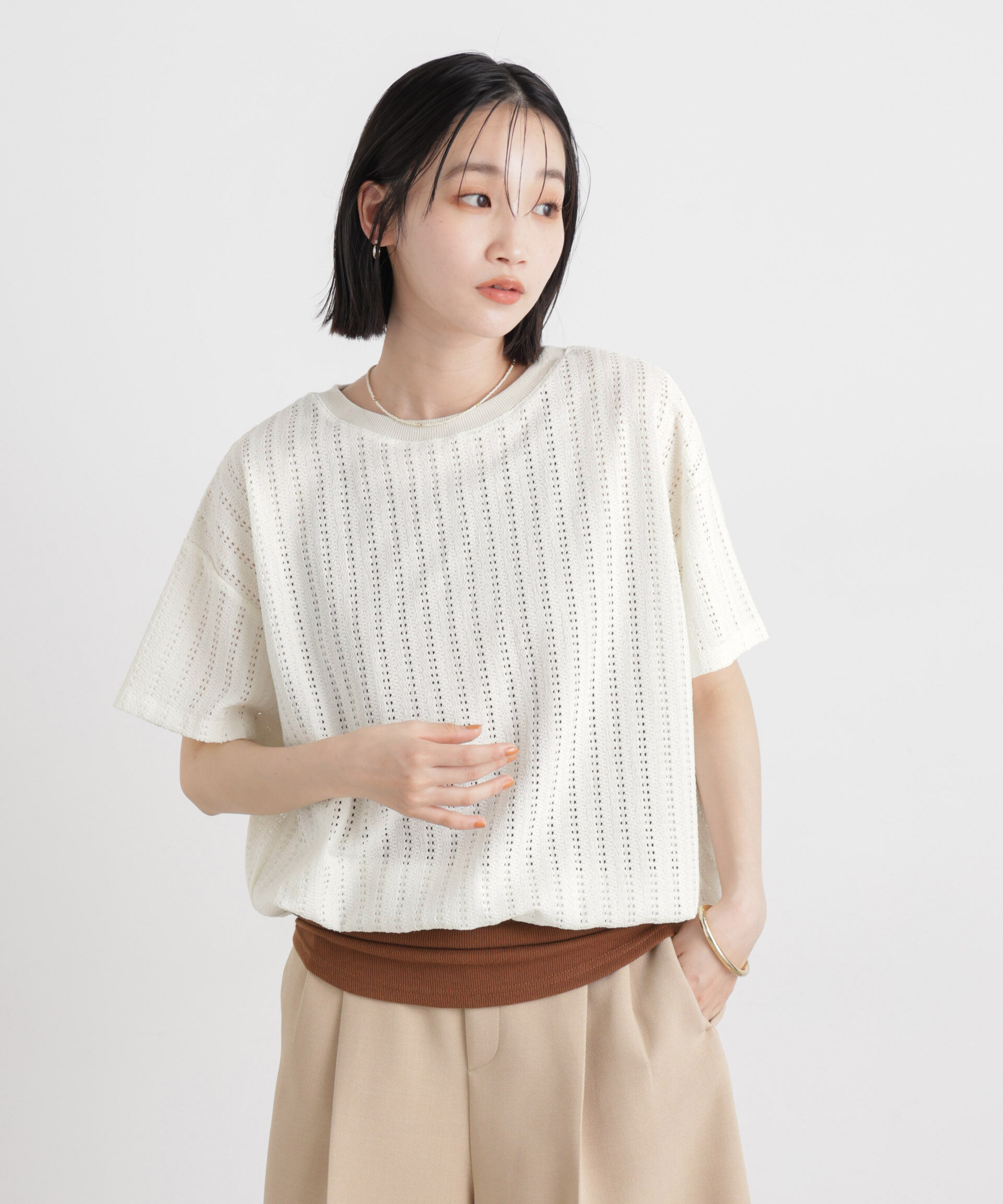 NANO universe「カットジャガードドロストヘムトップス」|Tシャツ・カットソー|