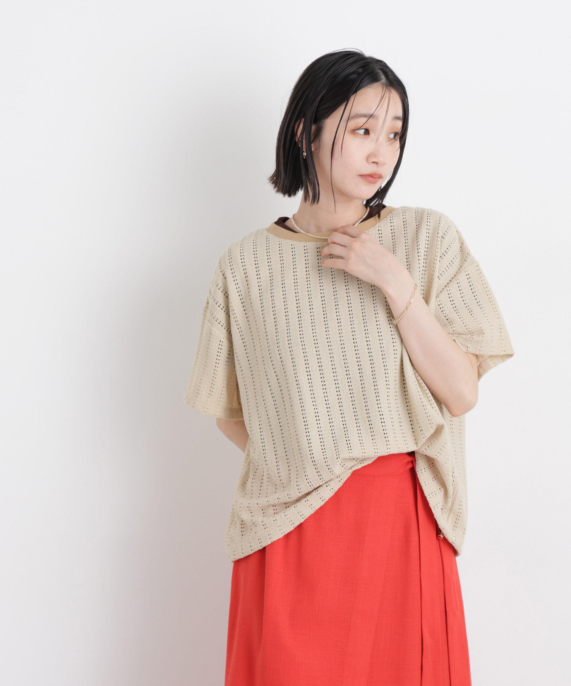 NANO universe「カットジャガードドロストヘムトップス」|Tシャツ・カットソー|