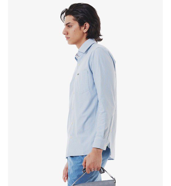 LACOSTE「消臭 速乾 UVカット コットン&times;リサイクルポリエステル ストライプ 長袖レギュラーカラーシャツ」|シャツ・ブラウス|