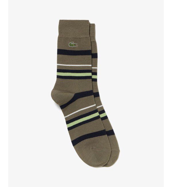 LACOSTE「ウールブレンドボーダークルーソックス」|ソックス|モスグリーン