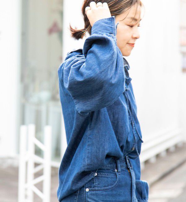 Rie Miller「【RM denim】フリルギャザーデニムブラウス」|シャツ・ブラウス|